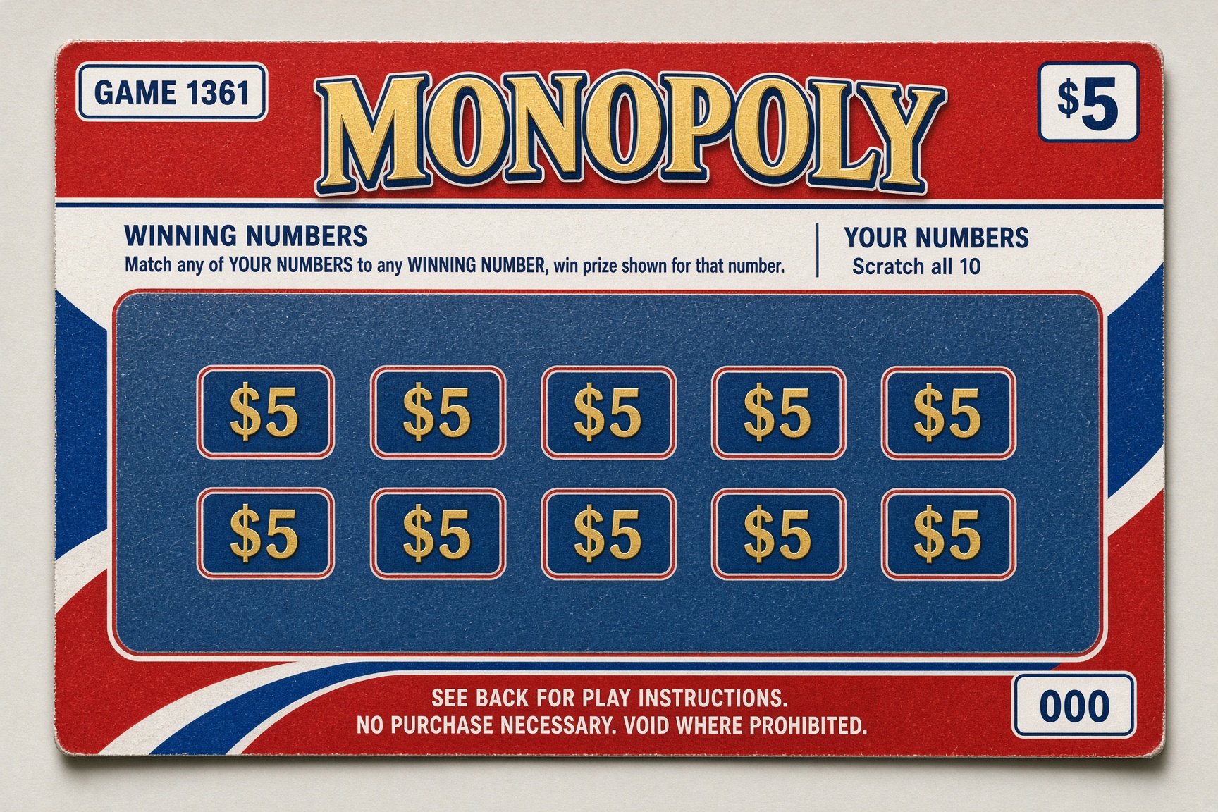 Independent reconstruction of MONOPOLY #1361 ticket face